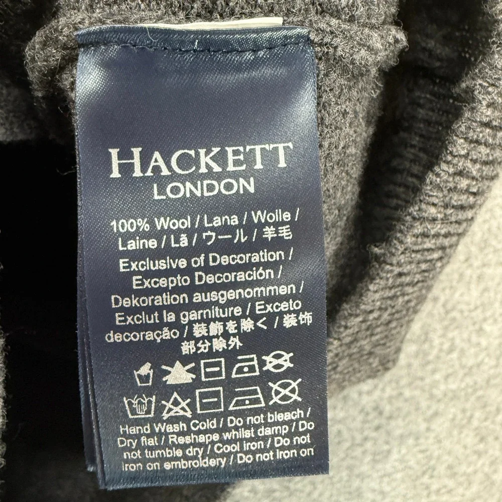 Hackett London Sweater Mens XXXL Gray Lambswool 1/4 Zip Elbow Patch Pullover